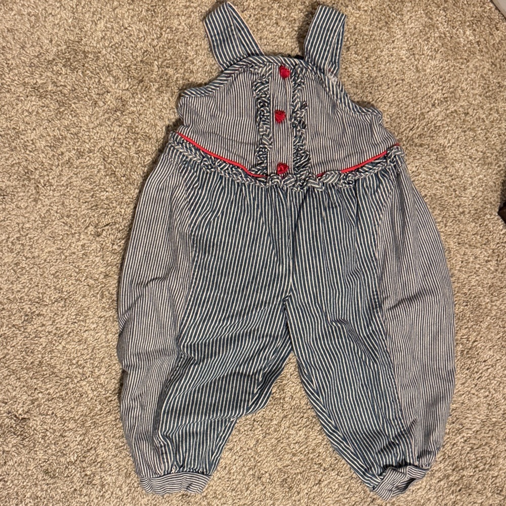 Striped Kids Overalls with Red Accents